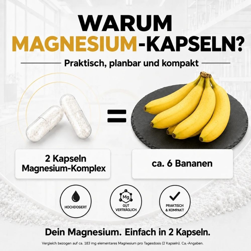 Premium Magnesium Komplex Kapseln - Bisglycinat & Citrat - hochdosiert