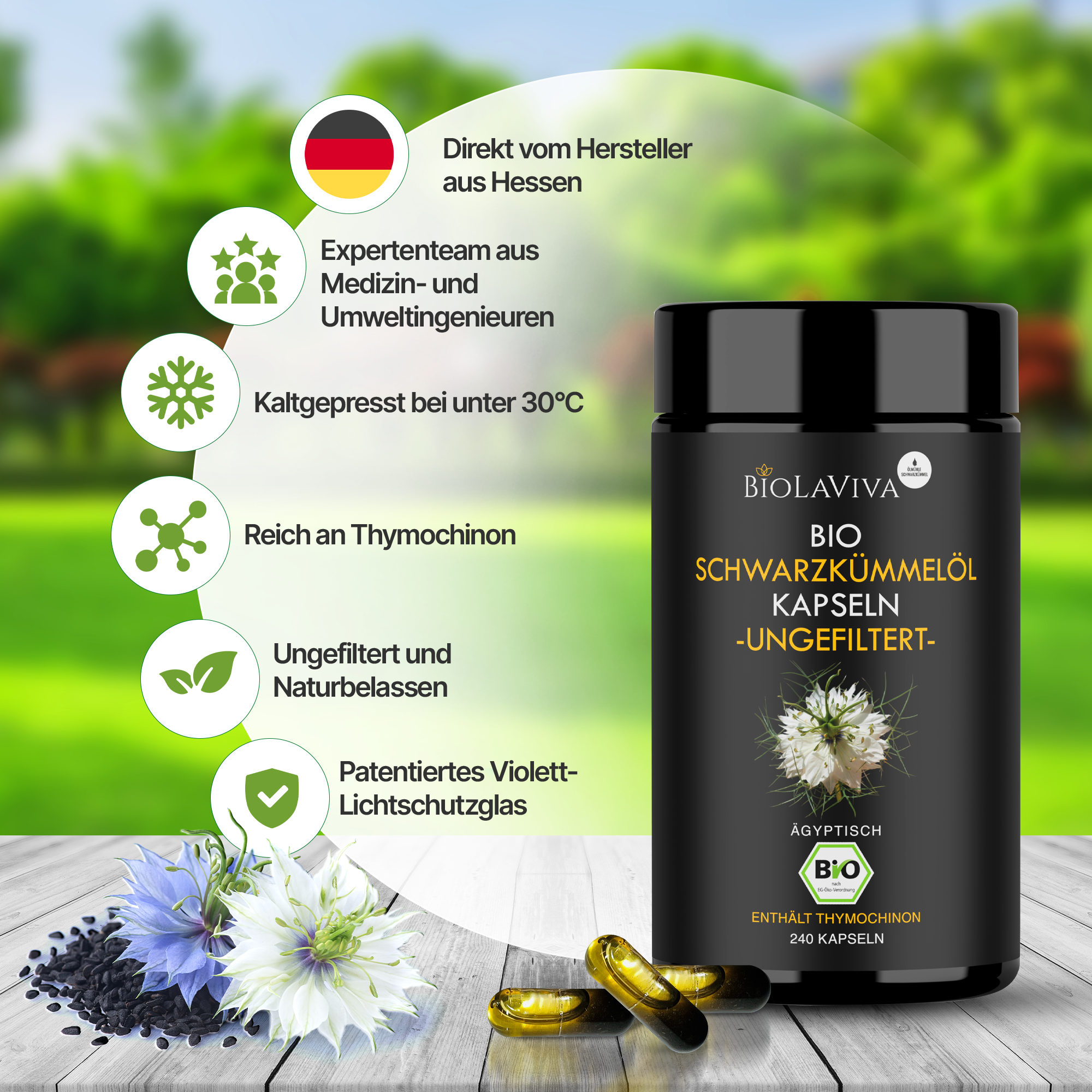 12× Bio Schwarzkümmelöl Kapseln - ungefiltert - 240 Kapseln