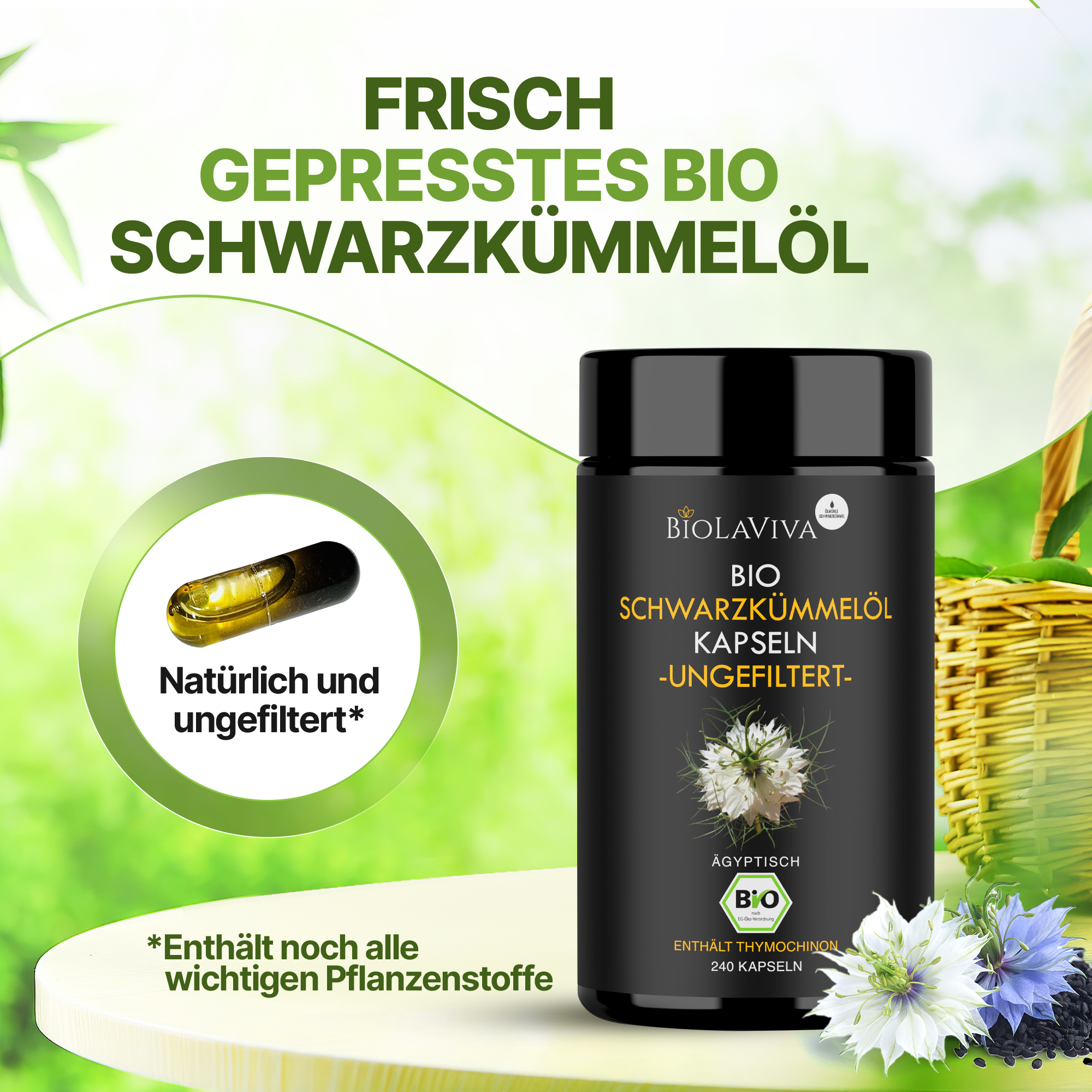 12× Bio Schwarzkümmelöl Kapseln - ungefiltert - 240 Kapseln