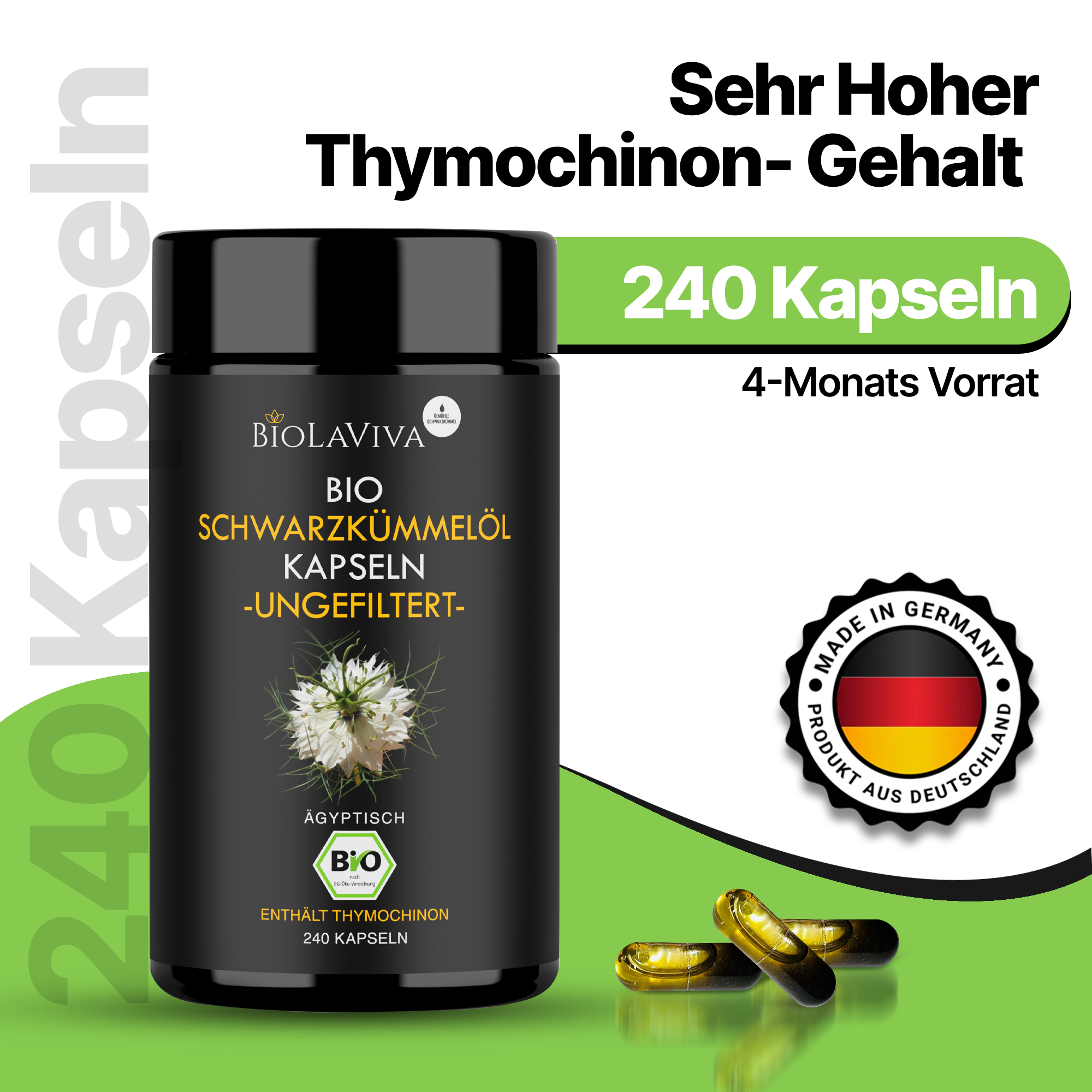 12× Bio Schwarzkümmelöl Kapseln - ungefiltert - 240 Kapseln