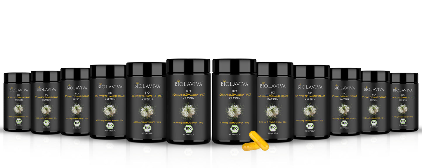 12x Bio Schwarzkümmelöl Kapseln - hochdosiert - 5% Thymochinon - 60 Kapseln
