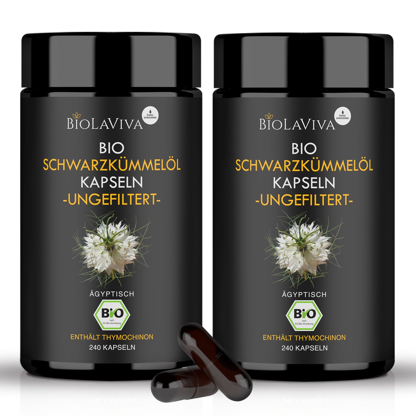 2× Bio Schwarzkümmelöl Kapseln - ungefiltert - 240 Stück