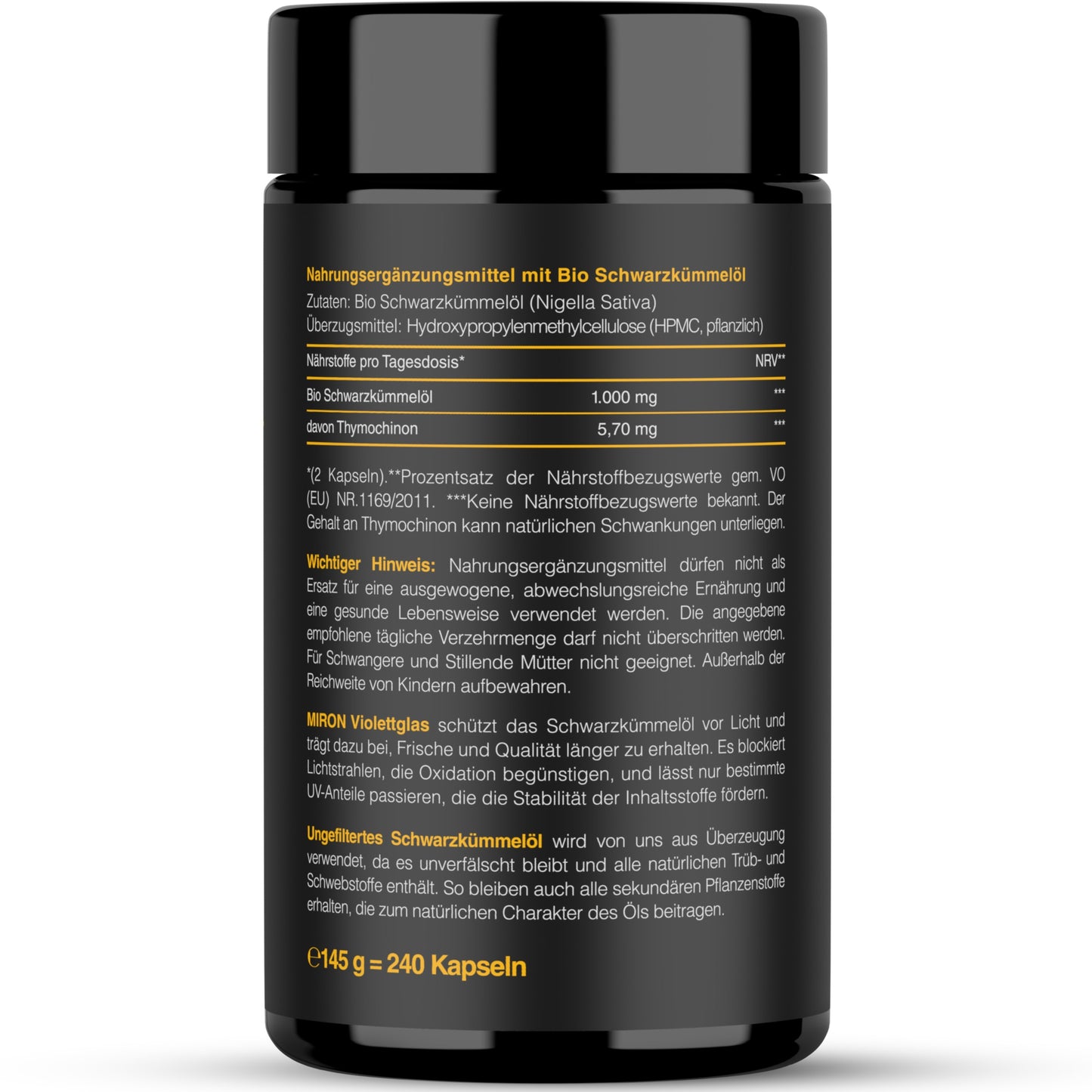 1× Schwarzkümmelöl Kapseln - ungefiltert - 240 Stück