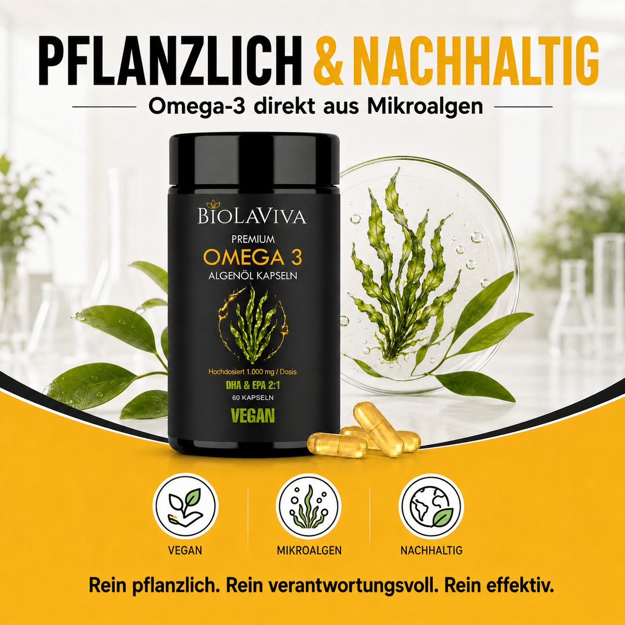 Premium Omega 3 Algenöl Kapseln - hochdosiert - vegan