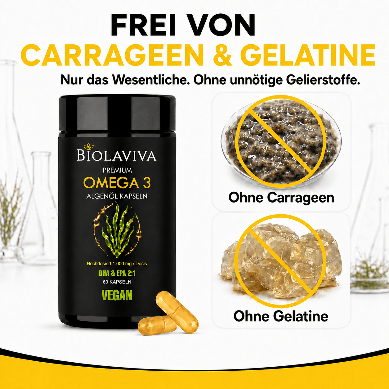 Premium Omega 3 Algenöl Kapseln - hochdosiert - vegan