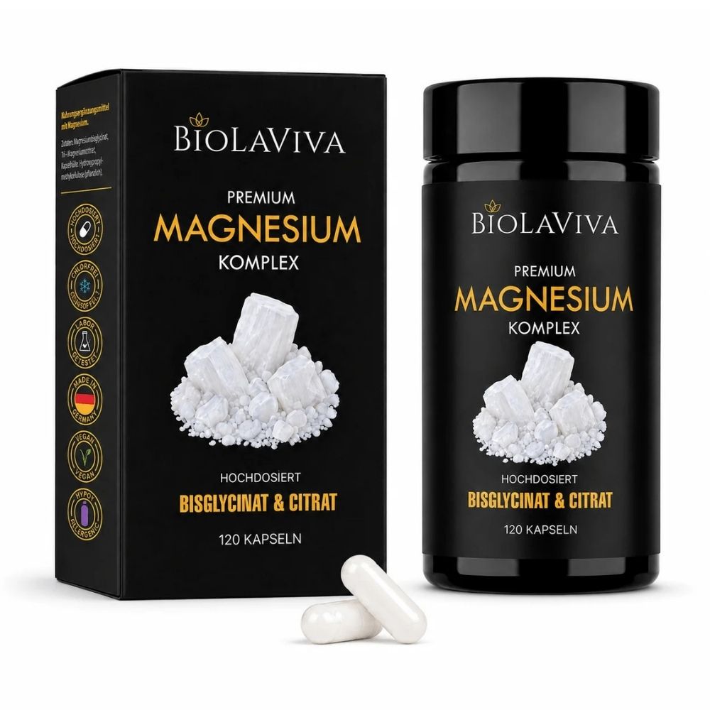Premium Magnesium Komplex Kapseln - Bisglycinat & Citrat - hochdosiert