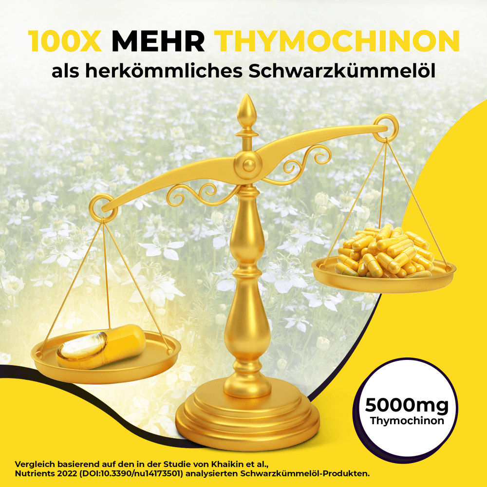 Bio Schwarzkümmelöl Kapseln - hochdosiert - 5% Thymochinon - 60 Kapseln