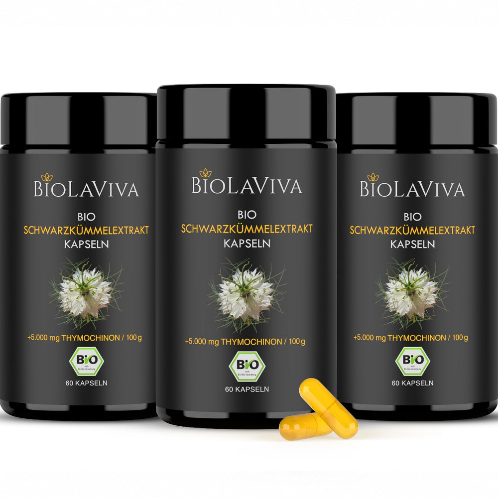 3x Bio Schwarzkümmelöl Kapseln - hochdosiert - 5% Thymochinon - 60 Kapseln